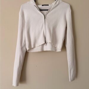 Brand Melville Cropped Ribbed Zip-Up Hoodie